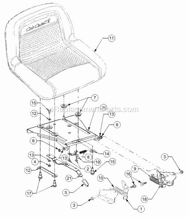Adjustable Seat Diagram and Parts List for LT1022 13AB11CH710, 13AB11CH712 Cub Cadet Lawn Tractor